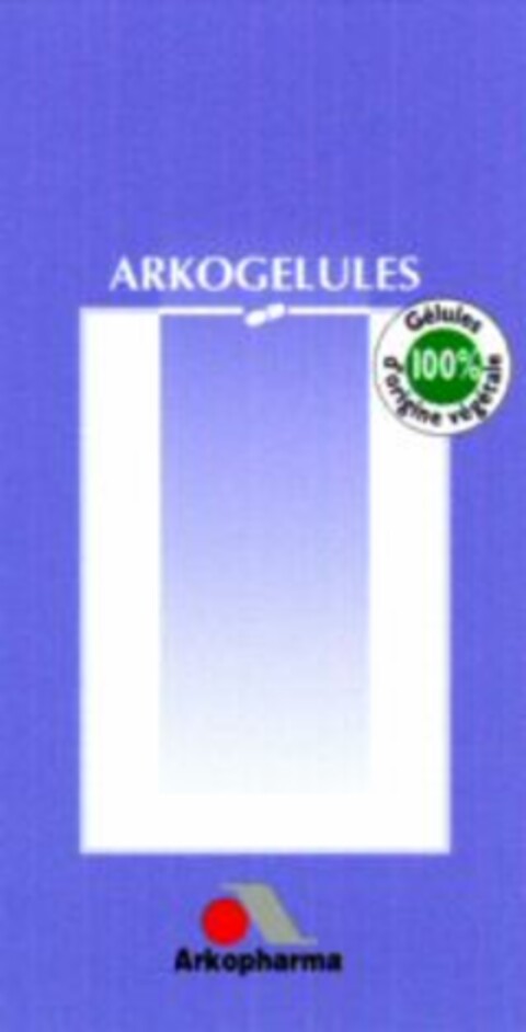 ARKOGELULES Gélules 100% d'origine végétale A Arkopharma Logo (WIPO, 04/14/1998)