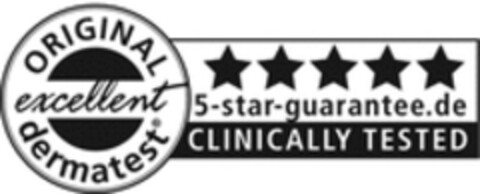 ORIGINAL excellent dermatest 5-star-guarantee.de CLINICALLY TESTED Logo (WIPO, 04.02.2016)