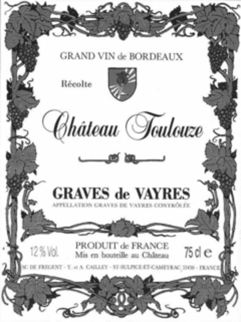 Château Toulouze GRAVES de VAYRES Logo (WIPO, 09.09.2015)