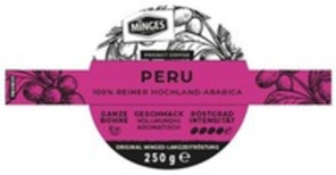 MiNGES PROJECT COFFEE PERU 100% REINER HOCHLAND-ARABICA GANZE BOHNE GESCHMACK VOLLMUNDIG AROMATISCH RÖSTGRAD INTENSITÄT ORIGINAL Logo (WIPO, 15.01.2020)