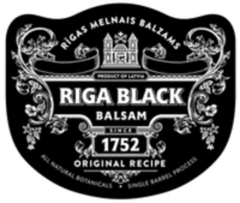 RIGAS MELNAIS BALZAMS RIGA BLACK BALSAM SINCE 1752 ORIGINAL RECIPE Logo (WIPO, 11.10.2017)