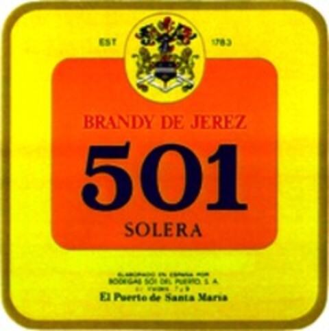 BRANDY DE JEREZ 501 SOLERA Logo (WIPO, 09/08/1998)