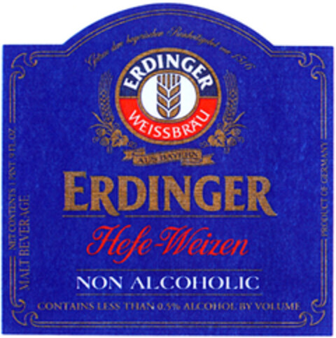 ERDINGER Hefe-Weizen NON ALCOHOLIC Logo (WIPO, 25.04.2014)