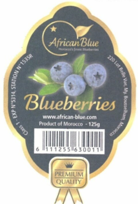 African Blue Morocco's finest Blueberries Blueberries Logo (WIPO, 11/16/2018)