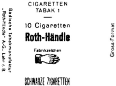 CIGARETTEN TABAK 1 10 Cigaretten Roth-Händle SCHWARZE ZIGARETTEN Logo (WIPO, 23.05.1958)