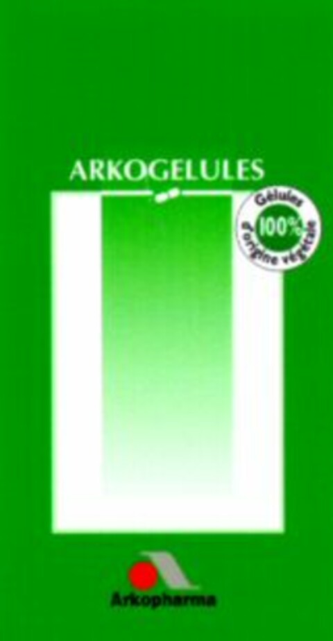 ARKOGELULES Gélules 100% d'origine végétale A Arkopharma Logo (WIPO, 04/14/1998)