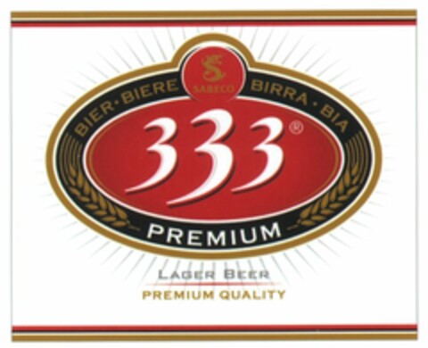 333 PREMIUM LAGER BEER PREMIUM QUALITY Logo (WIPO, 30.11.2010)