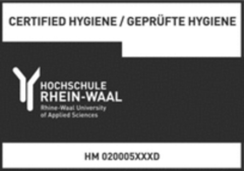 CERTIFIED HYGIENE / GEPRÜFTE HYGIENE HOCHSCHULE RHEIN-WAAL Rhine-Waal University of Applied Sciences Logo (WIPO, 11.08.2021)