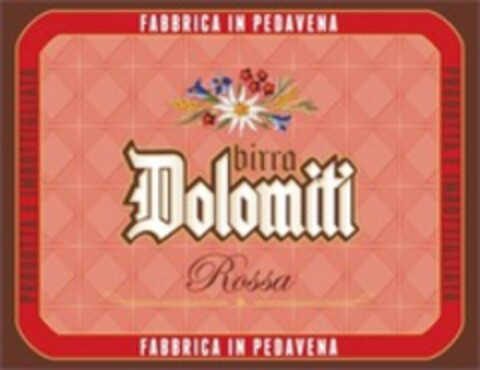 PRODOTTA E IMBOTTIGLIATA FABBRICA IN PEDAVENA birra Dolomiti Rossa Logo (WIPO, 09.04.2020)