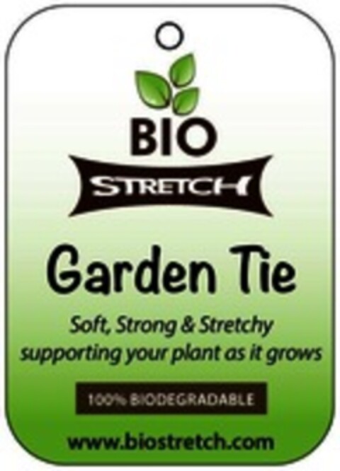 BIO STRETCH garden Tie Soft, Strong & Stretchy supportingyour plant as it grows 100% BIODEGRADABLE www.biostretch.com Logo (WIPO, 14.11.2018)