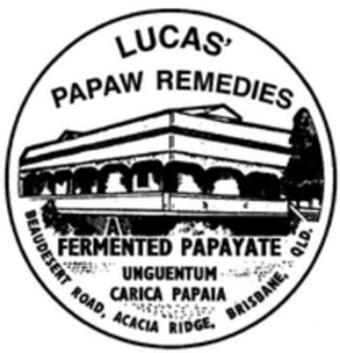 LUCAS' PAWPAW REMEDIES A FERMENTED PAPAYATA UNGUENTUM CARICA PAPAIA BEAUDESERT ROAD, ACACIA RIDGE, BRISBANE, QLD Logo (WIPO, 29.08.2017)