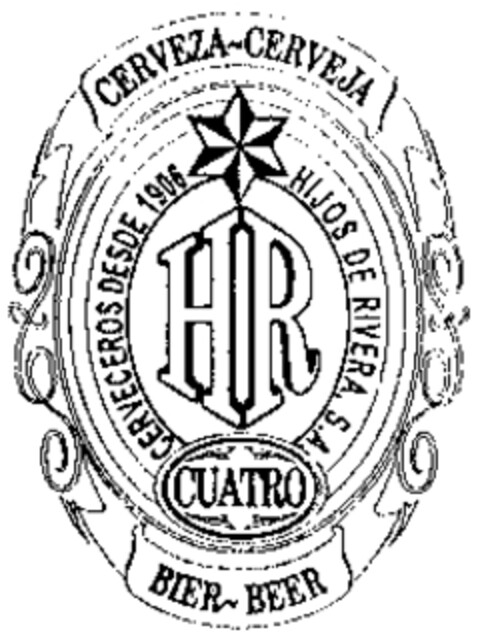 HR CERVEZA-CERVEJA CERVECEROS DESDE 1906 HIJOS DE RIVERA S.A. CUATRO BIER-BEER Logo (WIPO, 04.11.1996)