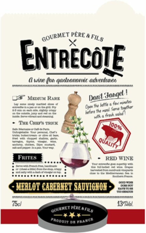 GOURMET PÈRE & FILS ENTRECÔTE A wine for gastronomic adventures Logo (WIPO, 11/16/2015)