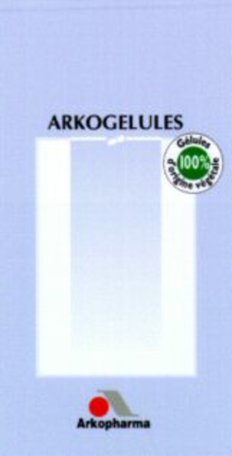 ARKOGELULES Gélules 100% d'origine végtétale A Arkopharma Logo (WIPO, 04/14/1998)