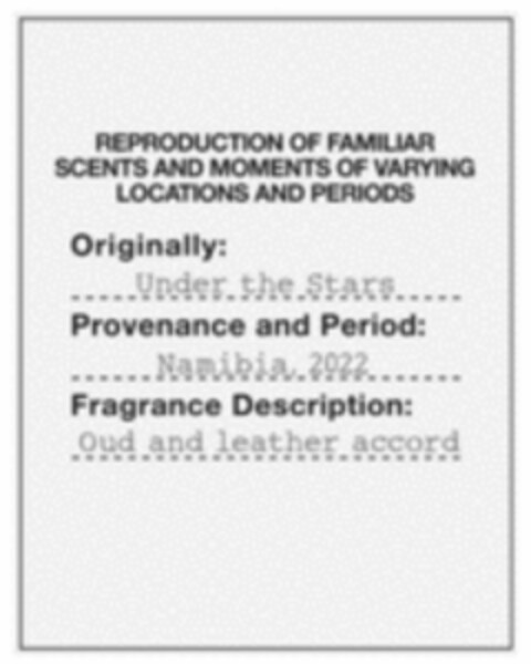 REPRODUCTION OF FAMILIAR SCENTS AND MOMENTS OF VARYING LOCATIONS AND PERIODS Logo (WIPO, 18.04.2023)