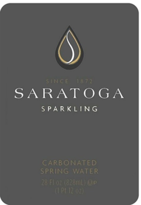 SINCE 1872 SARATOGA SPARKLING CARBONATED SPRING WATER 28 FL OZ (828mL) (1 Pt 12 oz) Logo (WIPO, 01/31/2020)