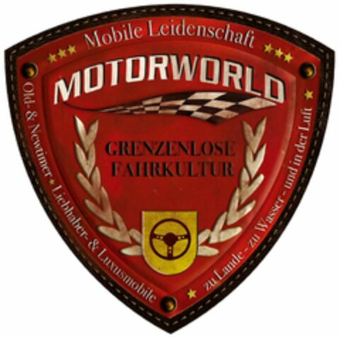 MOTORWORLD Mobile Leidenschaft GRENZENLOSE FAHRKULTUR Old- & Newtimer Liebhaber- & Luxusmobile zu Lande - zu Wasser - und in der Luft Logo (WIPO, 20.11.2014)