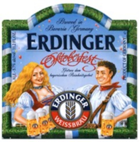 Brewed in Bavaria Germany ERDINGER Oktoberfest Getreu dem bayerischen Reinheitsgebot ERDINGER WEISSBRÄU Logo (WIPO, 10/24/2020)