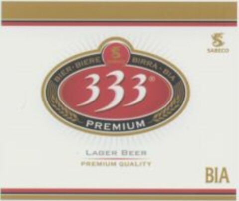 SABECO 333 PREMIUM LAGER BEER PREMIUM QUALITY BIA Logo (WIPO, 24.08.2010)