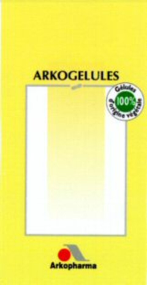 ARKOGELULES Gélules 100% d'origine végétale A Arkopharma Logo (WIPO, 04/14/1998)