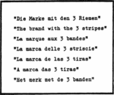 Die Marke mit den 3 Riemen Logo (WIPO, 21.01.1970)