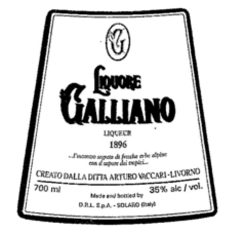 LIQUORE GALLIANO 1896 Logo (WIPO, 12.04.1991)