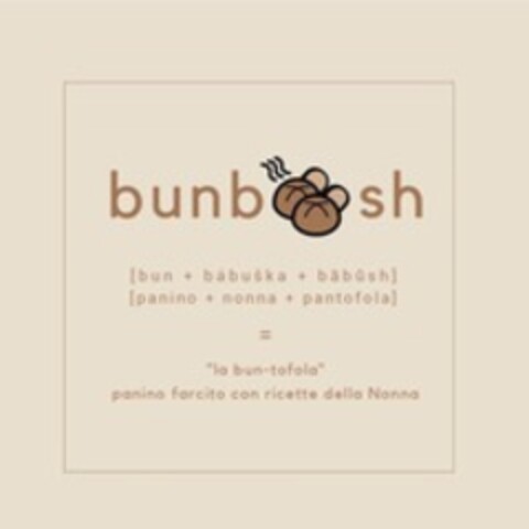 bunboosh [bun+bábuška+bābūsh] [panino+nonna+pantofola] "la bun-tofola" panino farcito con ricette della Nonna Logo (WIPO, 02.06.2023)