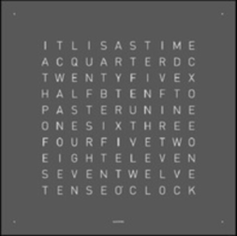 ITLISASTIME ACQUARTERDC TWENTYFIVEX HALFBTENFTO PASTERUNINE ONESIXTHREE FOURFIVETWO EIGHTELEVEN SEVENTWELVE TENSEOCLOCK Logo (WIPO, 20.03.2019)