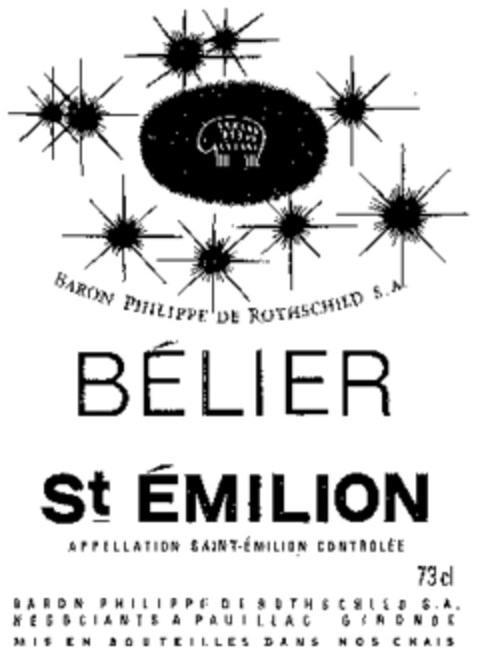 BARON PHILIPPE DE ROTHSCHILD S.A. BÉLIER St ÉMILION Logo (WIPO, 03.06.1977)