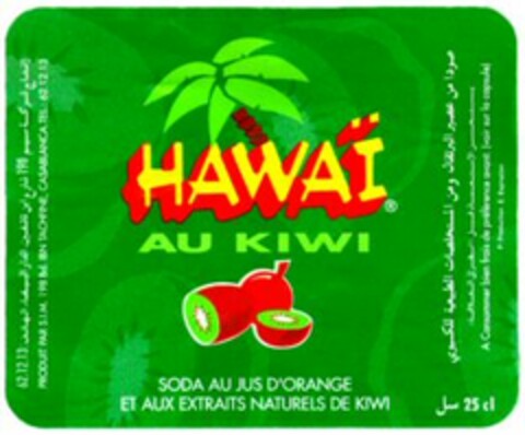 HAWAÏ SODA AU JUS D'ORANGE ET AUX EXTRAITS NATURELS DE KIWI Logo (WIPO, 21.10.1996)